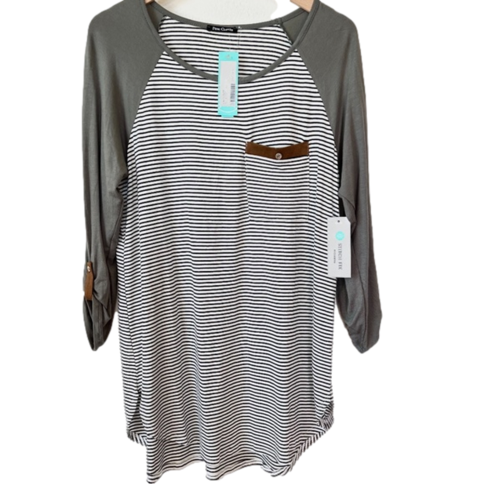 Pink Clover Olive Green Raglan Stripe Long Sleeve Tee